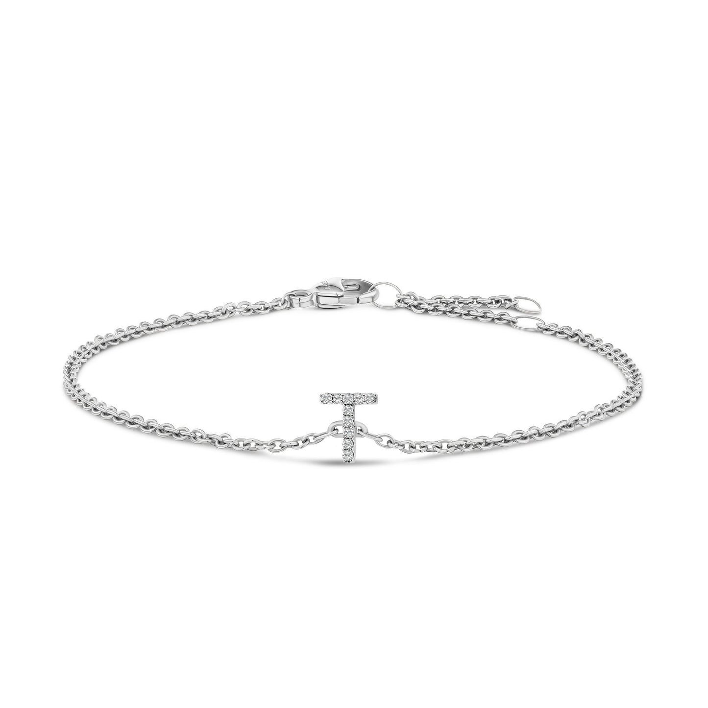 Pulsera con encanto inicial 'A' en oro blanco de 10 quilates con acento de diamante