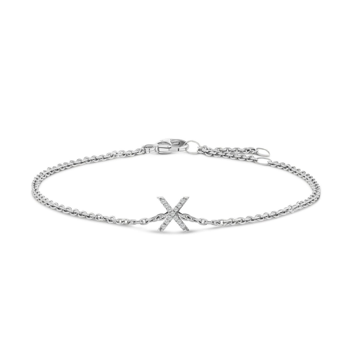 Pulsera con encanto inicial 'A' en oro blanco de 10 quilates con acento de diamante