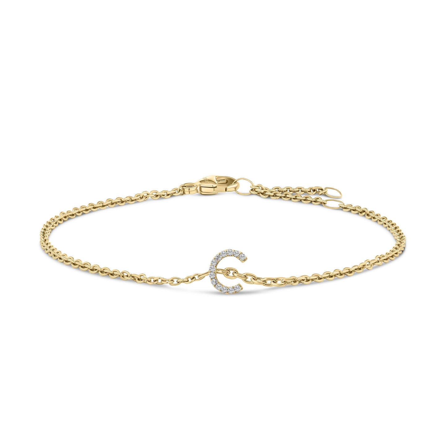 Pulsera con encanto inicial 'A' en oro blanco de 10 quilates con acento de diamante