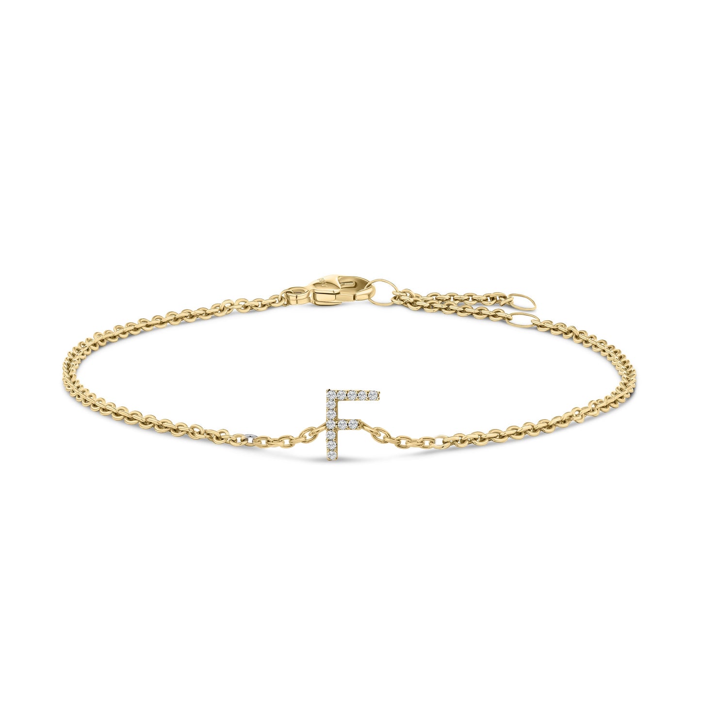 Pulsera con encanto inicial 'A' en oro blanco de 10 quilates con acento de diamante