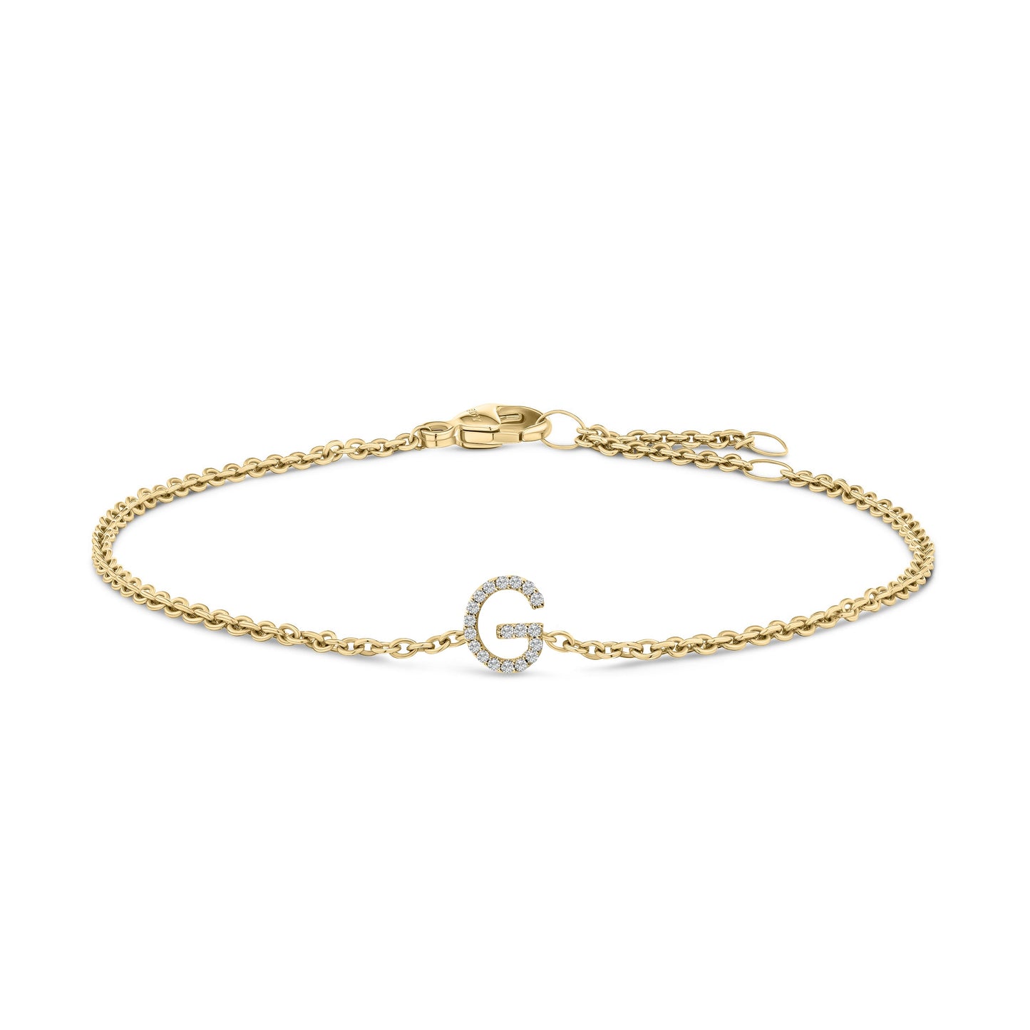 Pulsera con encanto inicial 'A' en oro blanco de 10 quilates con acento de diamante