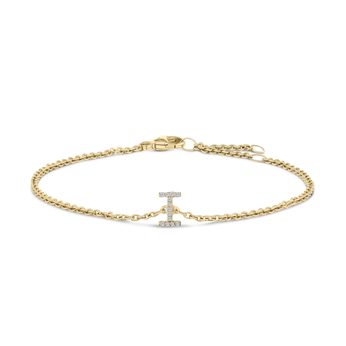 Pulsera con encanto inicial 'A' en oro blanco de 10 quilates con acento de diamante