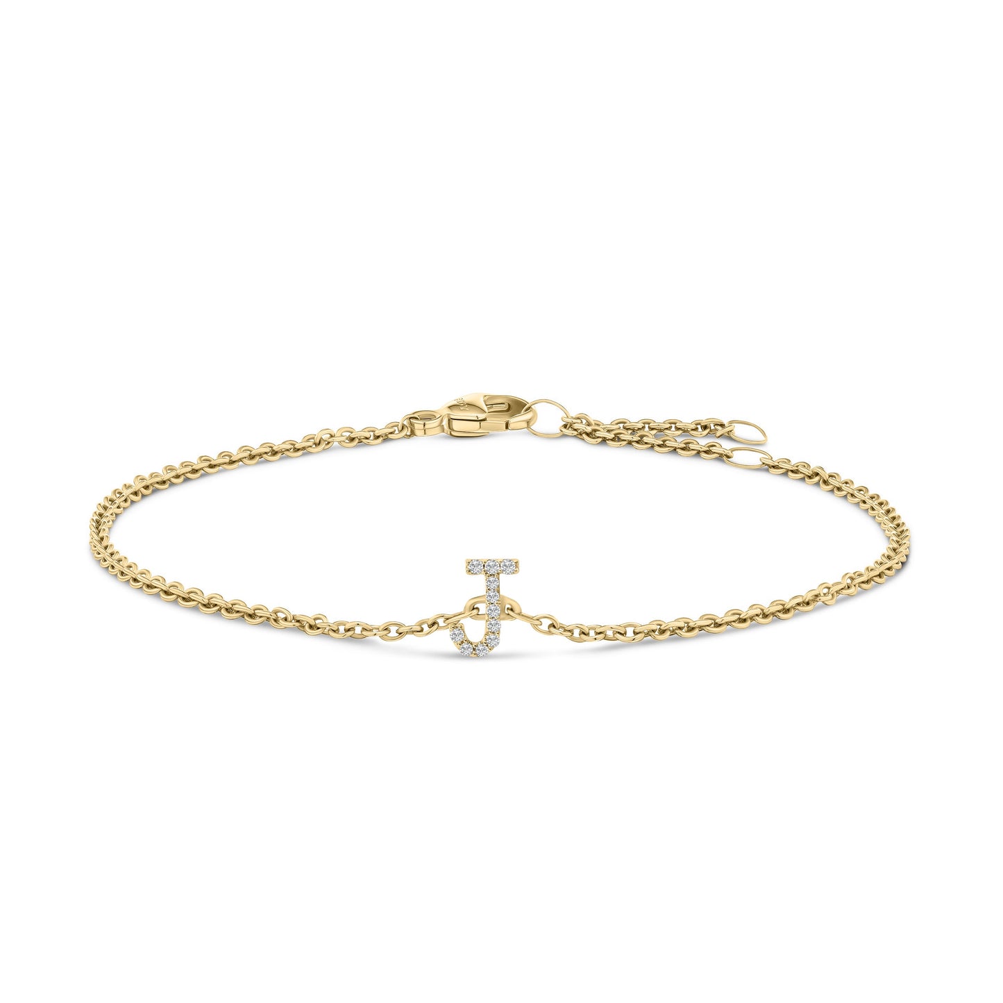 Pulsera con encanto inicial 'A' en oro blanco de 10 quilates con acento de diamante