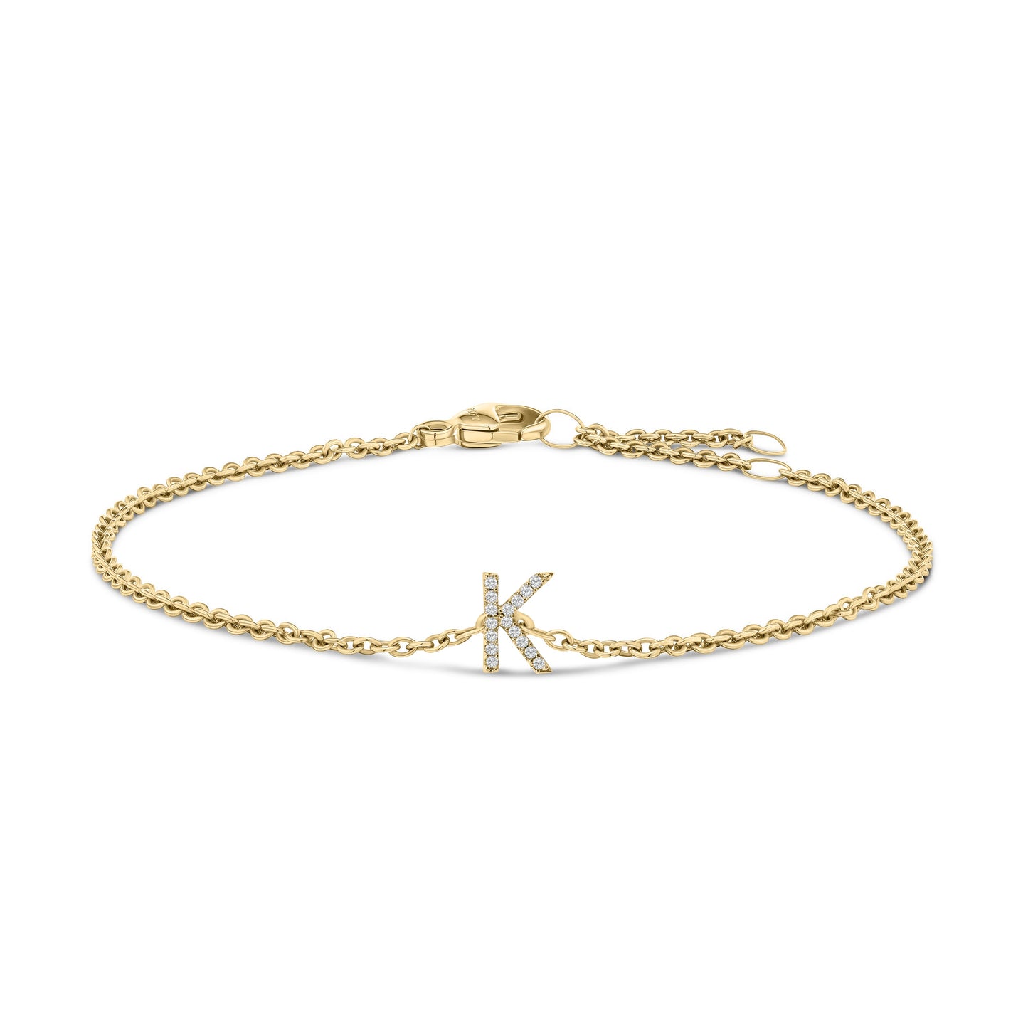 Pulsera con encanto inicial 'A' en oro blanco de 10 quilates con acento de diamante