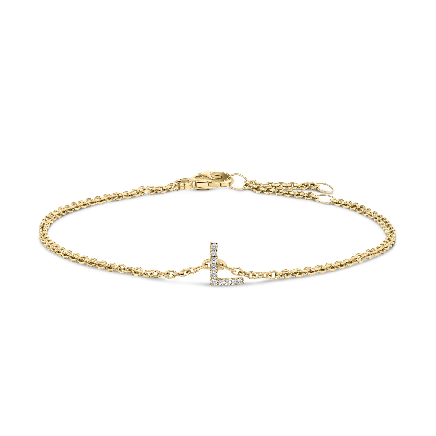 Pulsera con encanto inicial 'A' en oro blanco de 10 quilates con acento de diamante