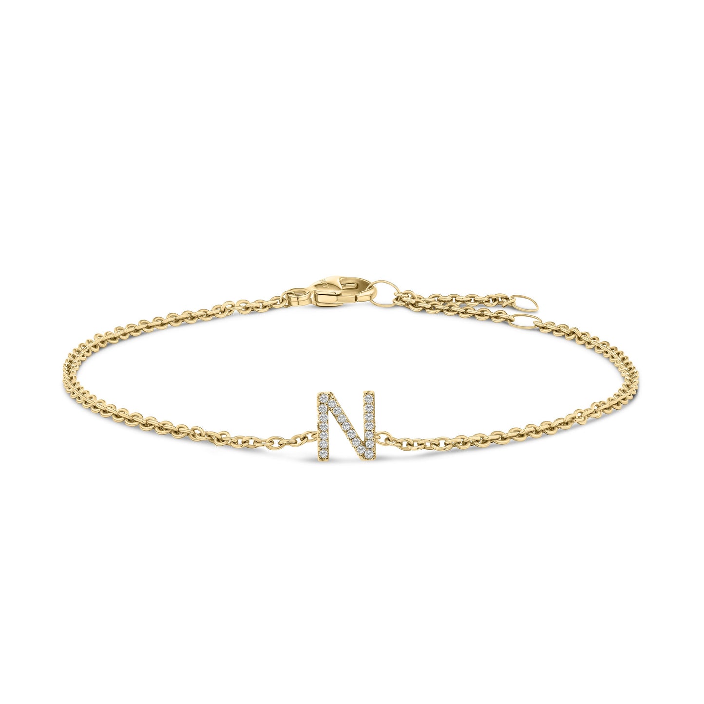 Pulsera con encanto inicial 'A' en oro blanco de 10 quilates con acento de diamante