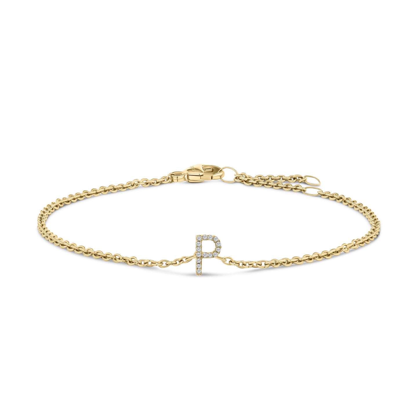 Pulsera con encanto inicial 'A' en oro blanco de 10 quilates con acento de diamante