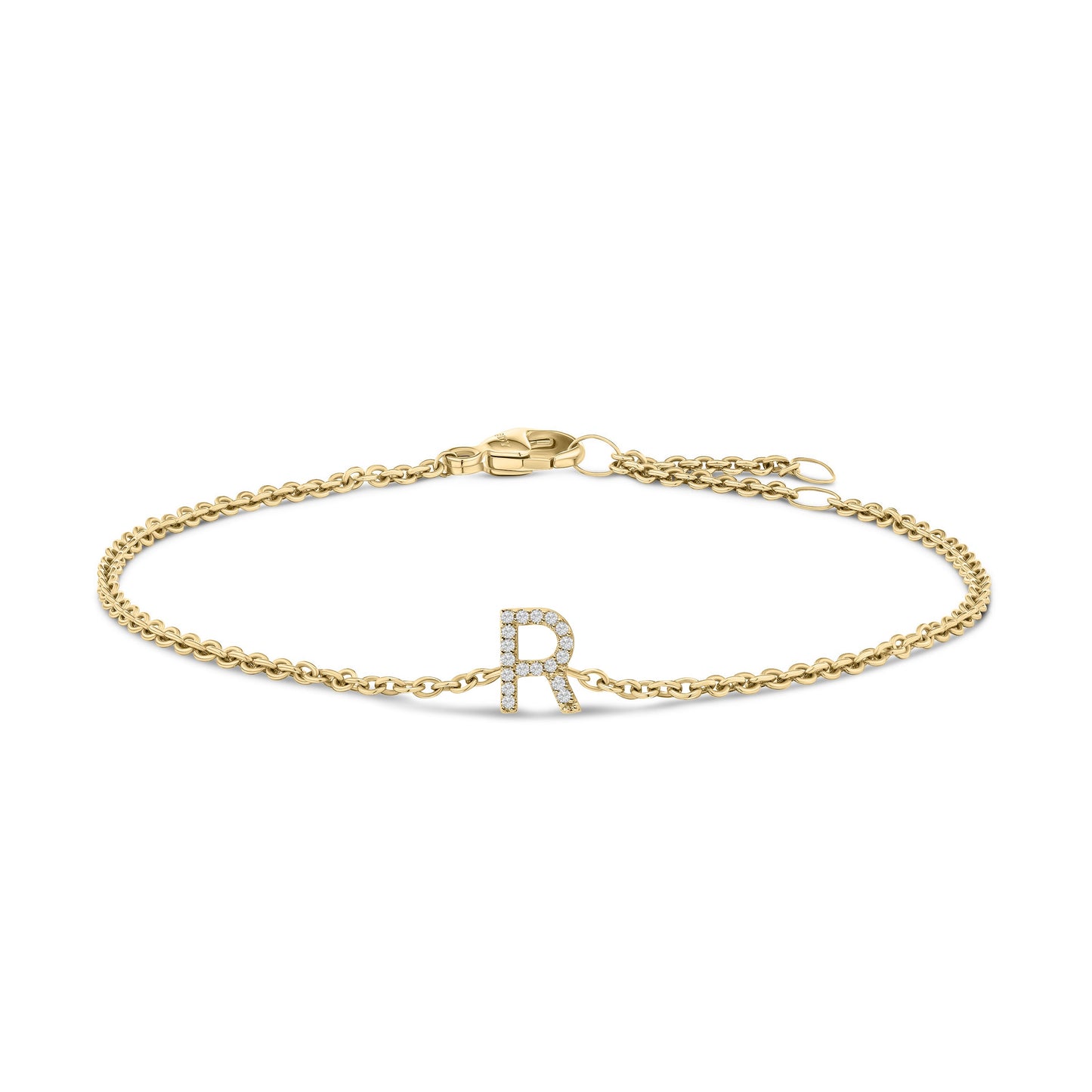 Pulsera con encanto inicial 'A' en oro blanco de 10 quilates con acento de diamante