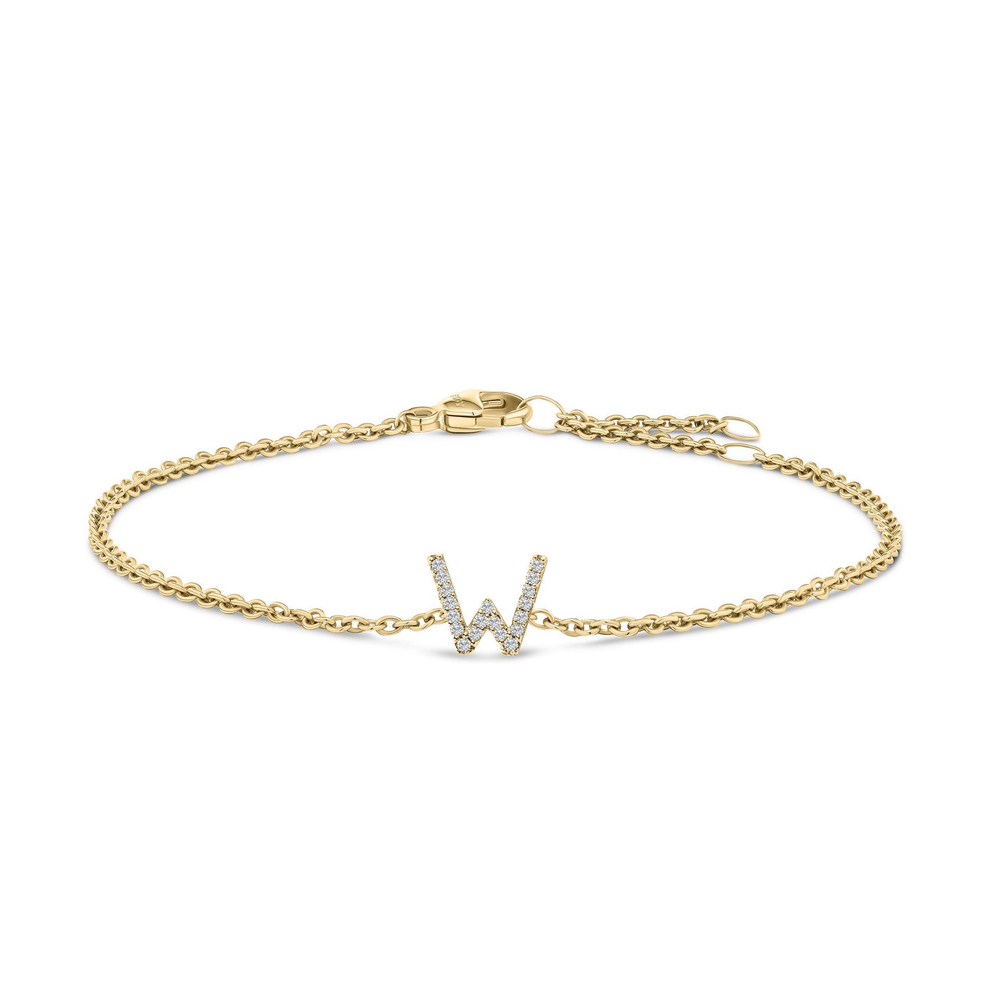 Pulsera con encanto inicial 'A' en oro blanco de 10 quilates con acento de diamante