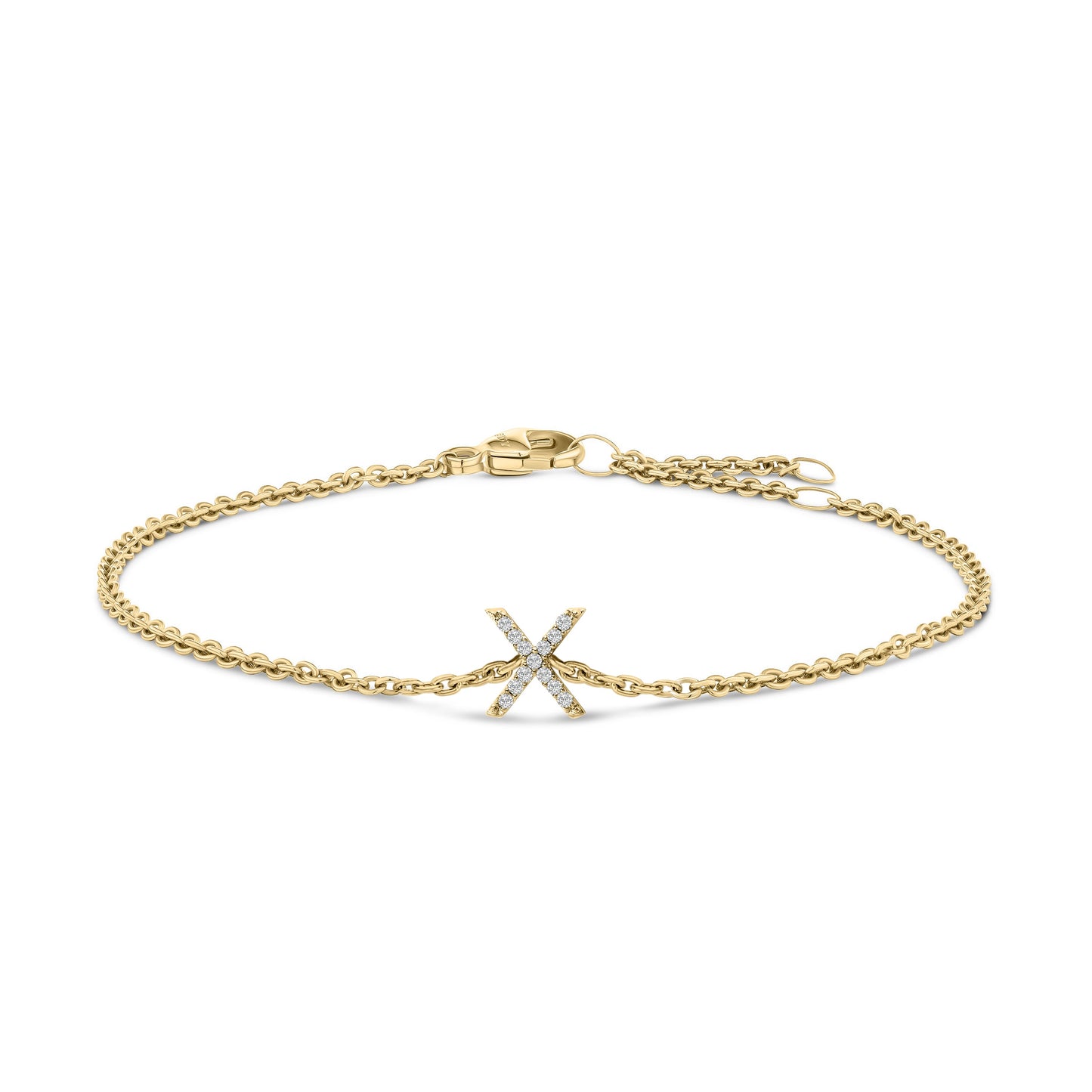 Pulsera con encanto inicial 'A' en oro blanco de 10 quilates con acento de diamante