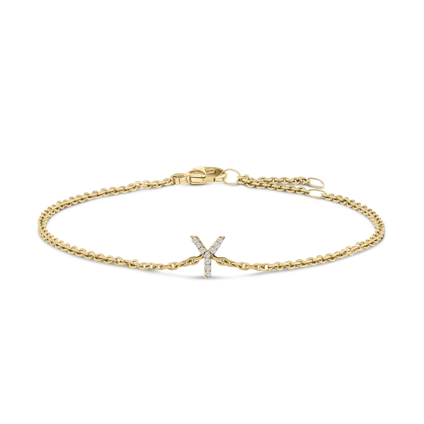 Pulsera con encanto inicial 'A' en oro blanco de 10 quilates con acento de diamante