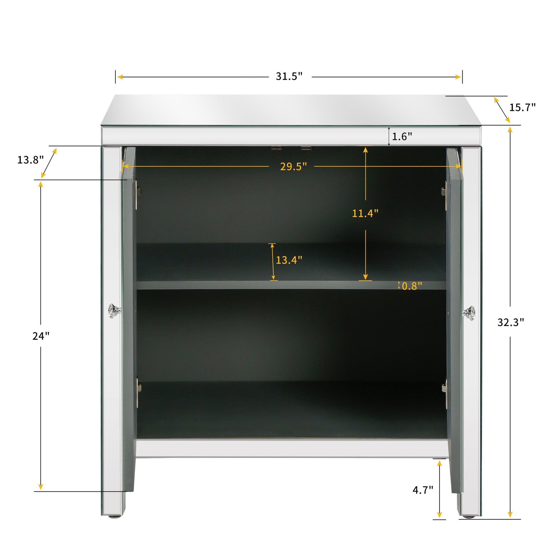 Storage Cabinet With Mirror Trim And Diamond Shape Design Spliced Combination For Living Room, Dining Room, Entryway, Kitchen - Korvel
