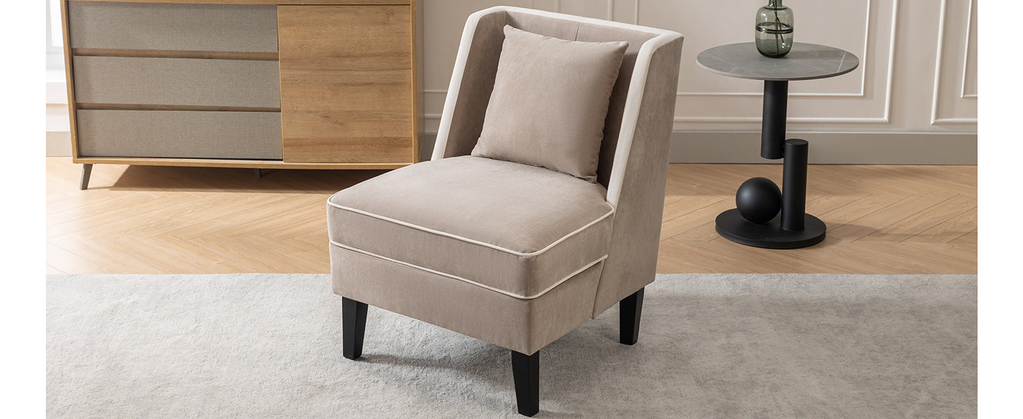 Velvet Upholstered Accent Chair with Cream Piping, Tan and Cream - Korvel