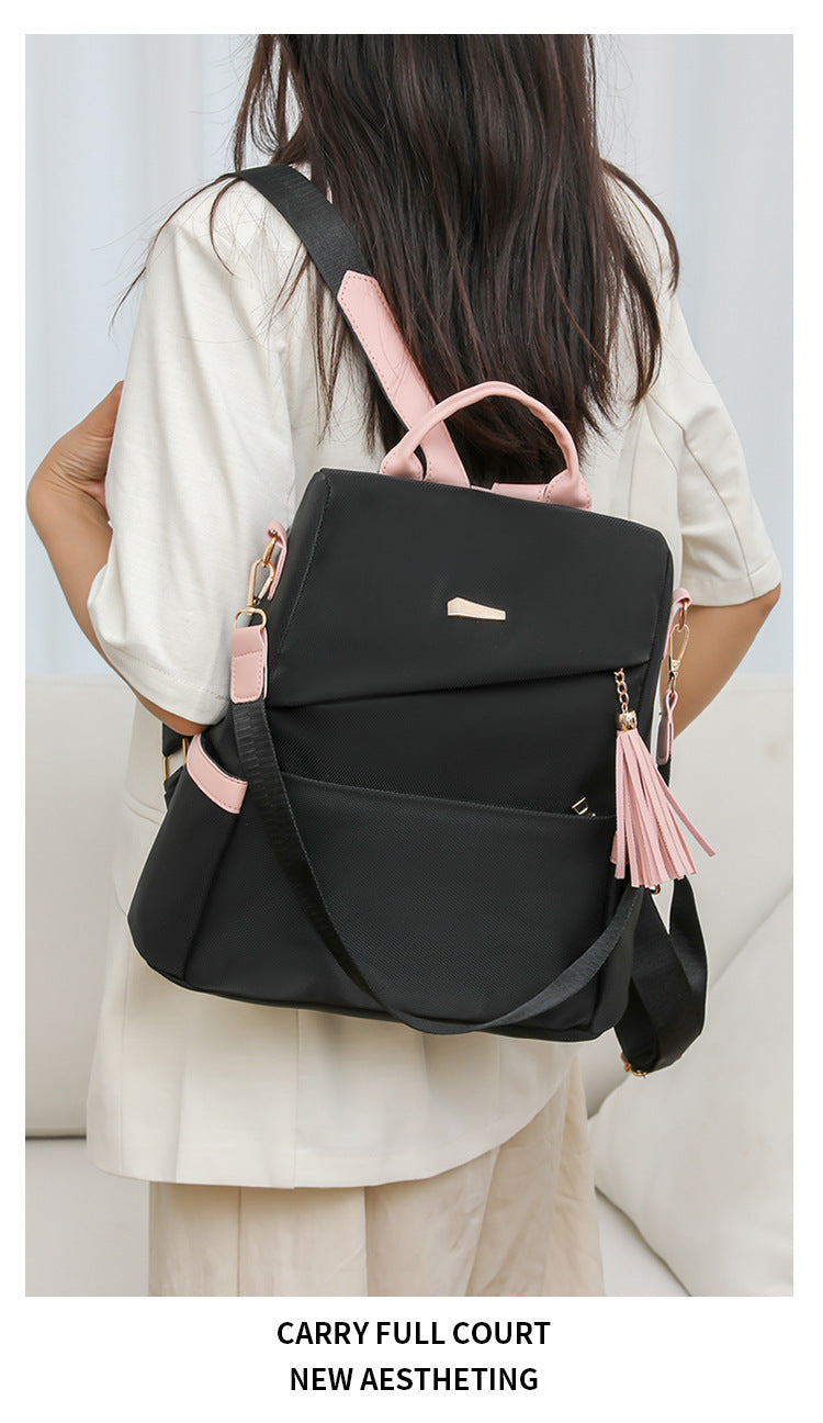Oxford Cloth Stitching Women'S Backpack Anti-Theft Back Zipper Girls Schoolbag Casual Travel Double Shoulder Backpack - Korvel