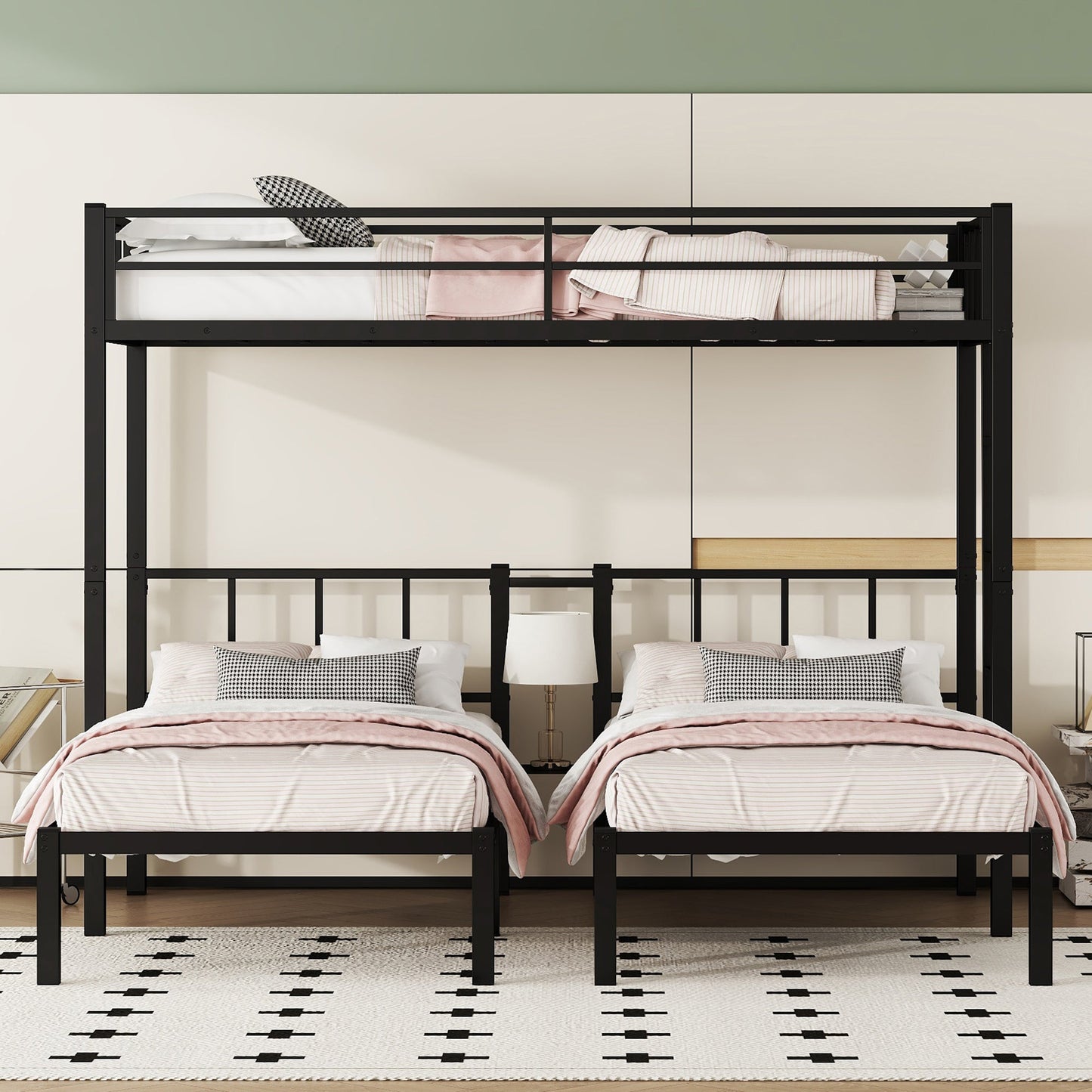 Twin over Twin & Twin Bunk Beds for 3, Twin XL over Twin & Twin Bunk Bed Metal Triple Bunk Bed, Black - Korvel