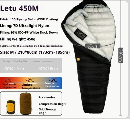 Sac de couchage en duvet ultra léger premium pour aventures en plein air