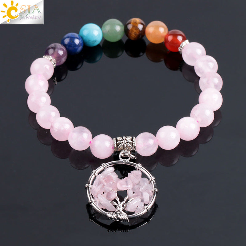 Bracelet en cristal rose fait main Arbre de Vie