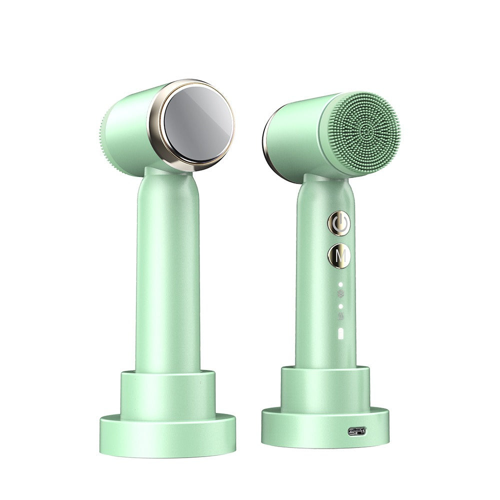 6-In-1 Hot And Cold Facial Cleanser Display Cleansing Brush Ultrasonic Facial Cleanser Pore Cleaning Silicone Beauty Instrument - Korvel