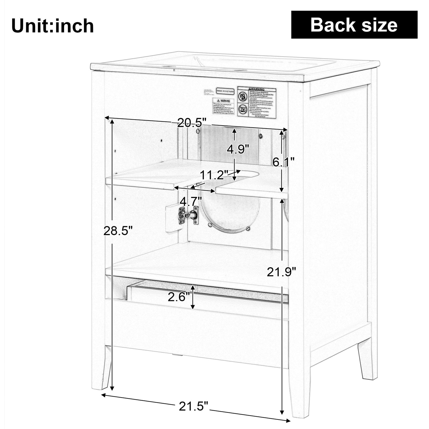 Meuble de salle de bain blanc de 24" avec lavabo et rangement