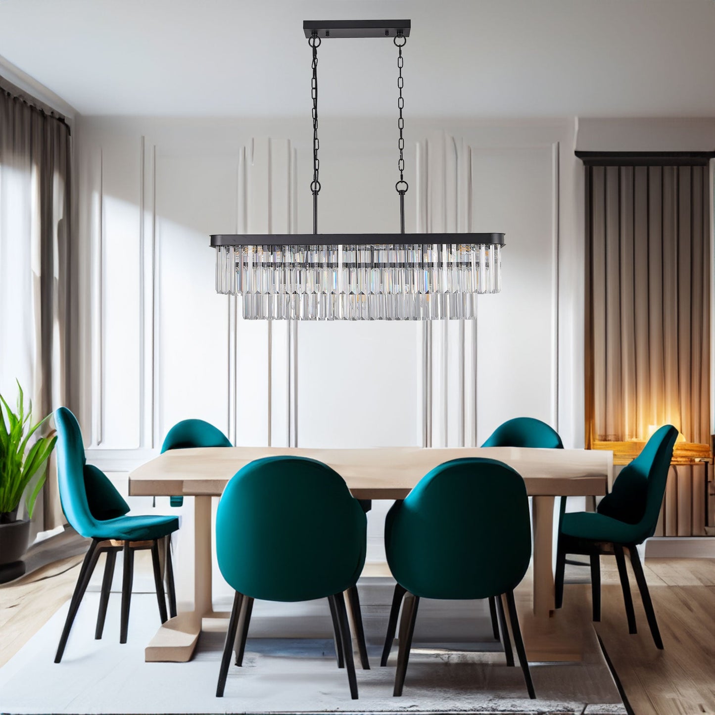 Chandeliers,Rectangular Crystal Chandelier Adjustable,E12 Modern Industrial Crystal Lights (Bulb Not Included) - Korvel