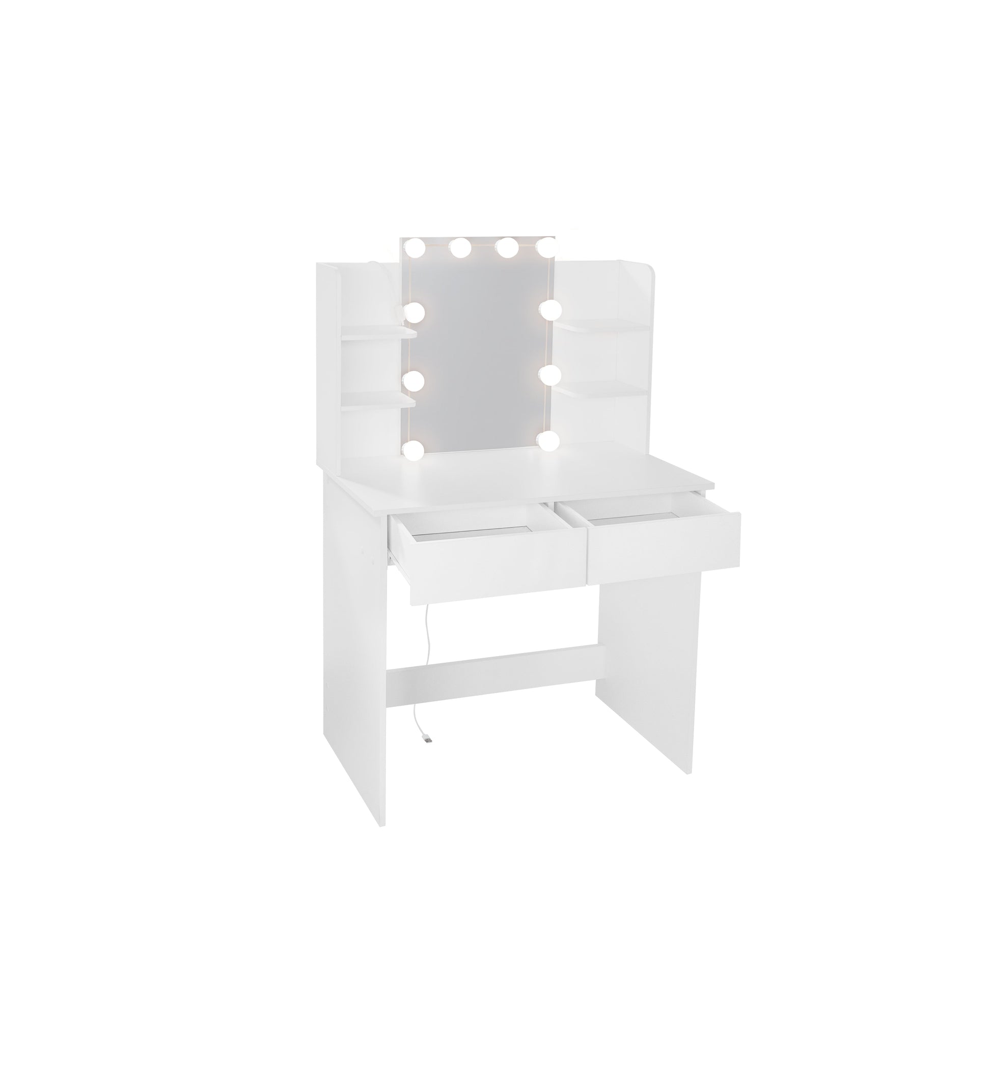 Makeup Vanity Desk With LED Lighted Mirror ,Dressing Table Set With 2 Large Drawers 10 LED Light ,White Color - Korvel