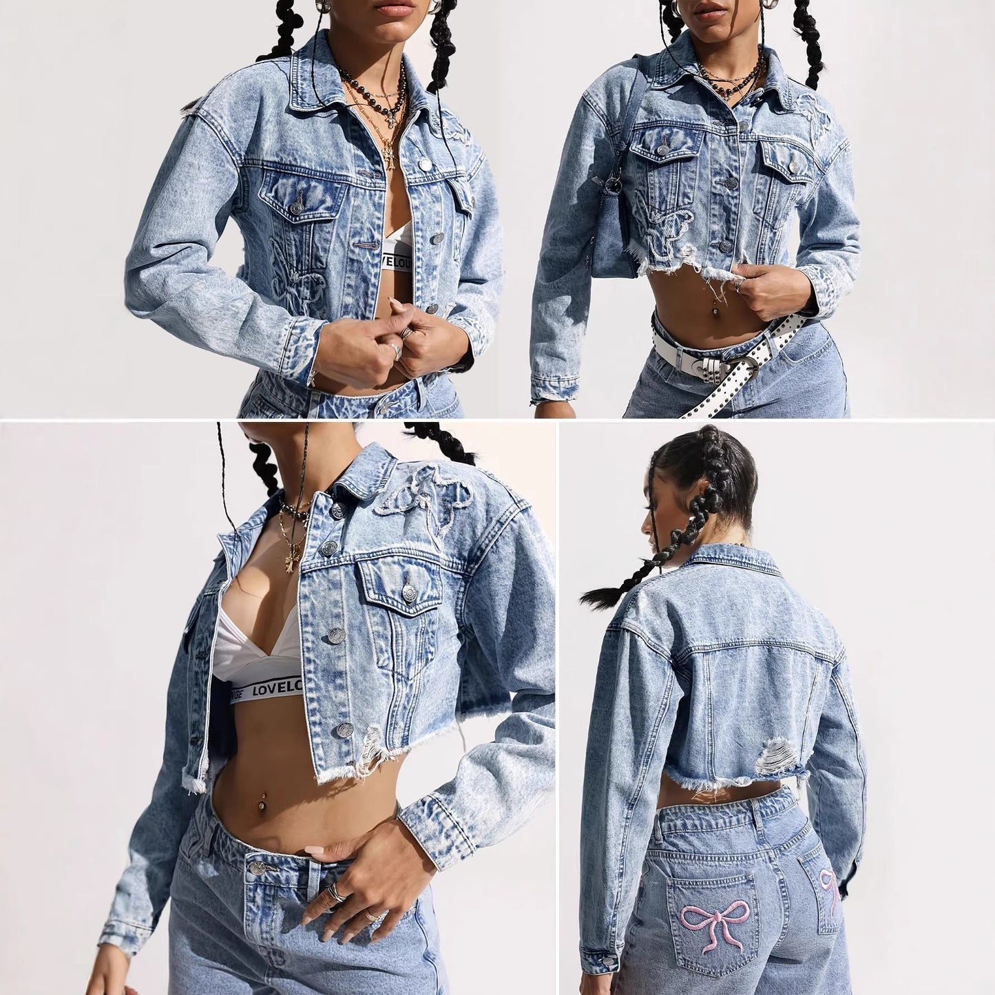 Veste en denim slim-fit rétro pour femmes