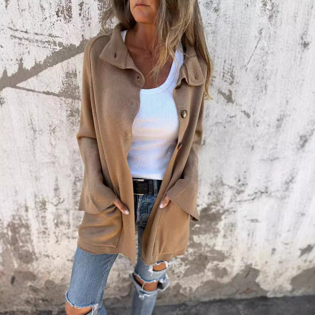 Elegant Single Breasted Knitted Wrap Coat for Women