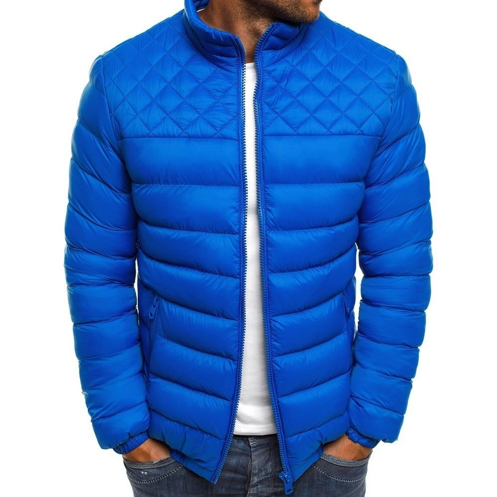 Men's Solid Color Stand Collar Puffer Jacket