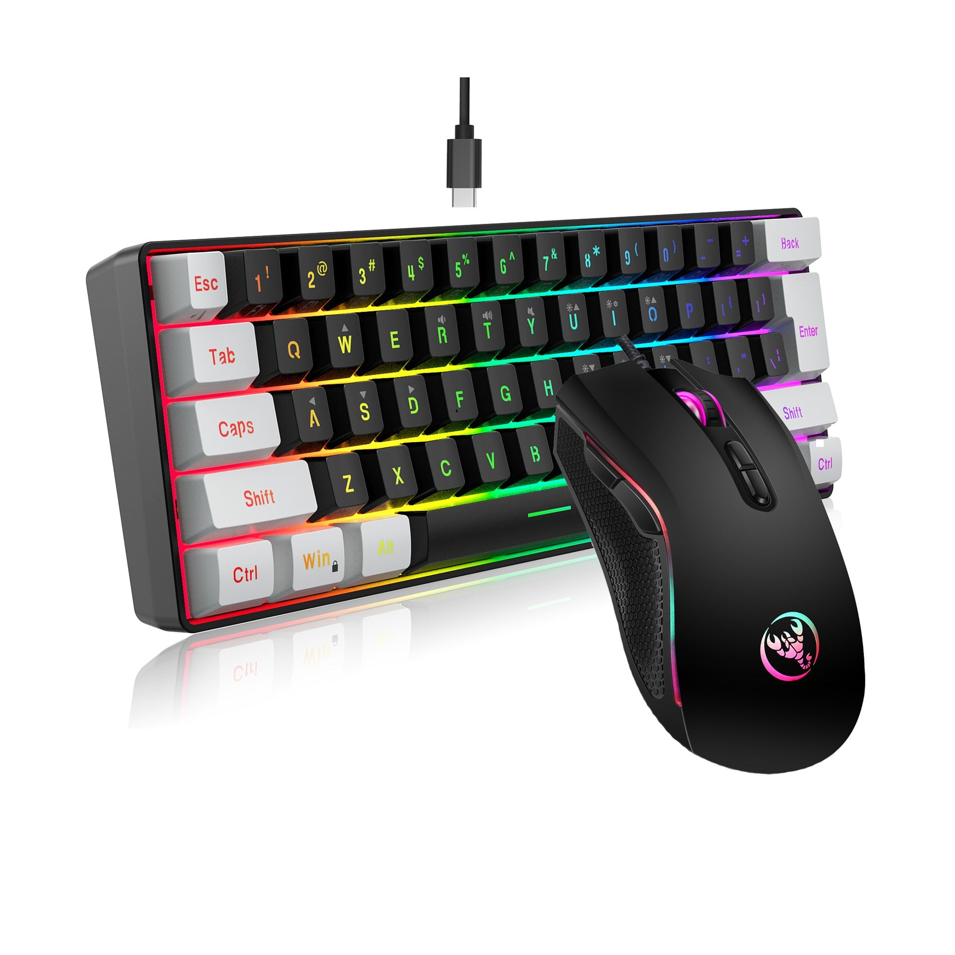 Mini 61 Key RGB Keyboard and Mouse Set Type-C Keyline Separate Connection Gaming Keyboard and Mouse - Korvel