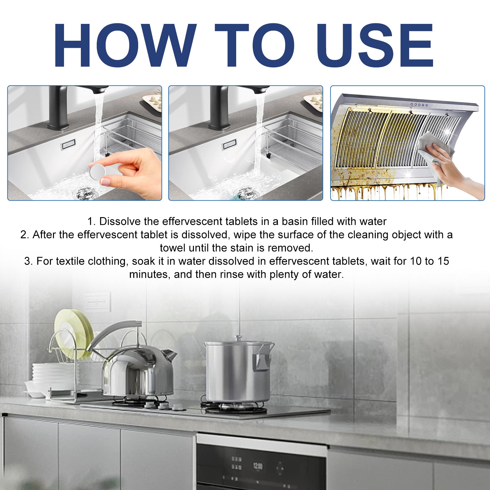 Multi-Functional Bio-Enzyme Cleaning Tablets, Bathroom Kitchen Multi-Functional Stain Cleaning Stainless Steel Rust Remover - Korvel