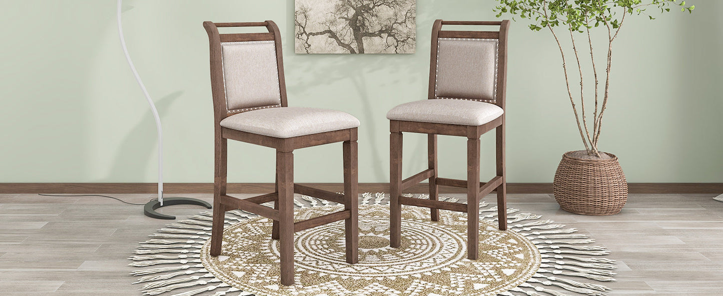 TOPMAX 3-Piece Wood Counter Height Drop Leaf Dining Table Set with 2 Upholstered Dining Chairs for Small Place, Brown - Korvel