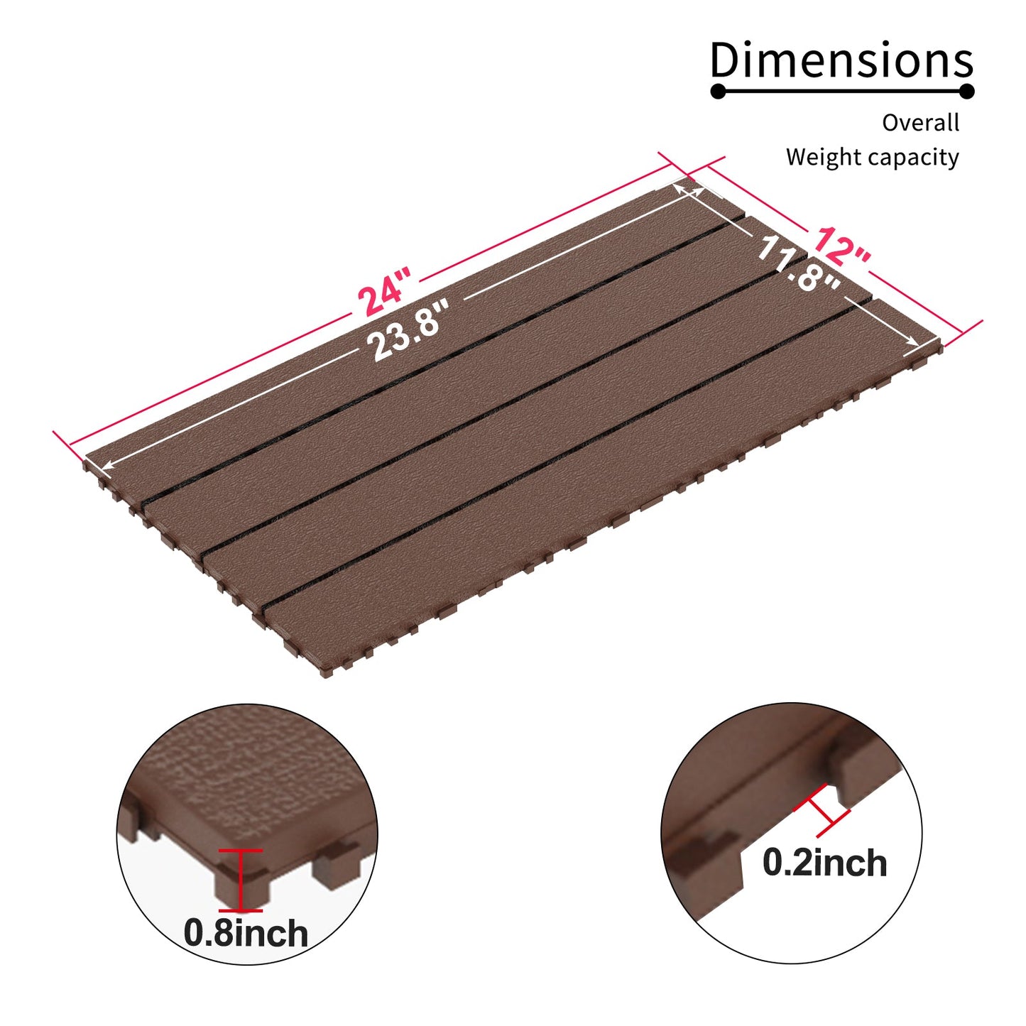 2FT terrace tiles, DIY module interlocking terrace tiles, quick installation of courtyard tiles, 24 pieces in red brown color - Korvel