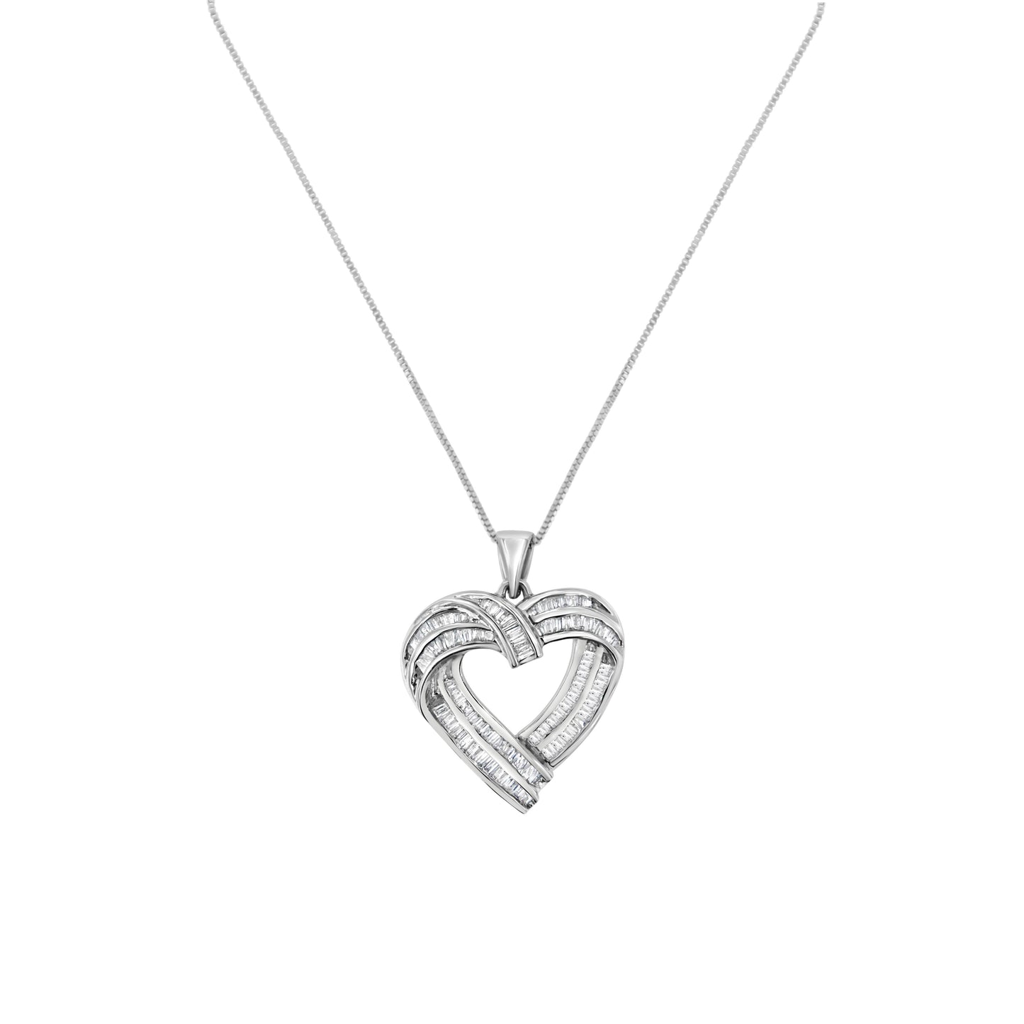 Collier Pendentif Cœur en Diamants Baguette en Argent Sterling