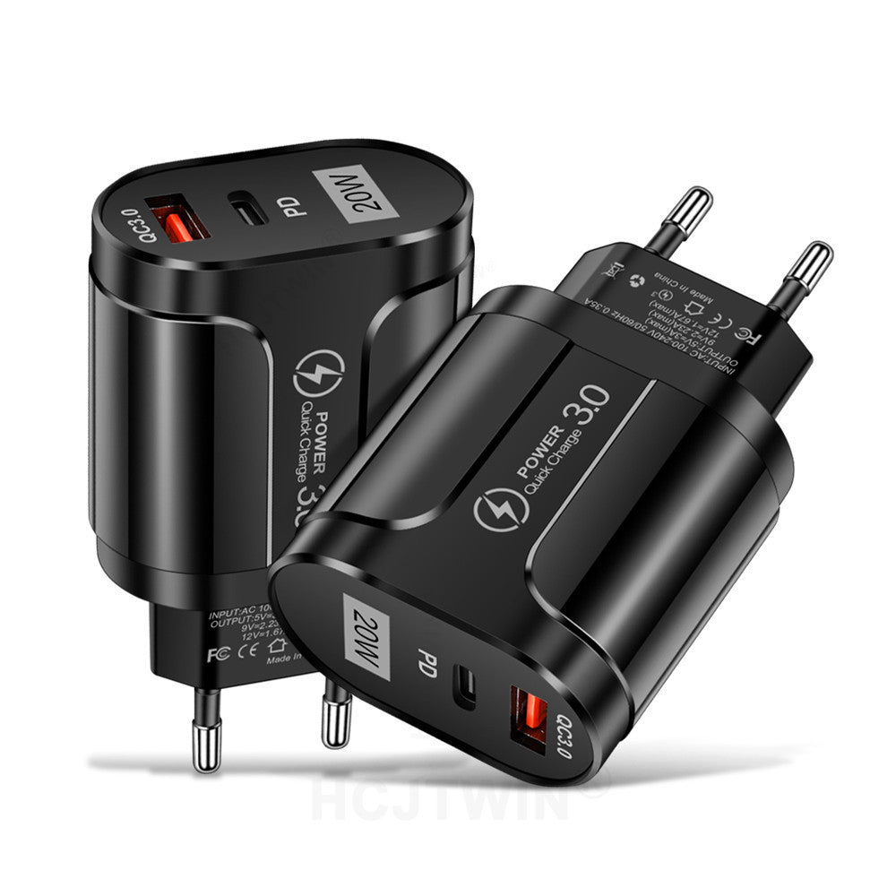 PD20W Mobile Fast Charging Charger 5V4A US, European, and British Standard Speed Matching Device PD+QC3.0 Travel Charging Head - Korvel