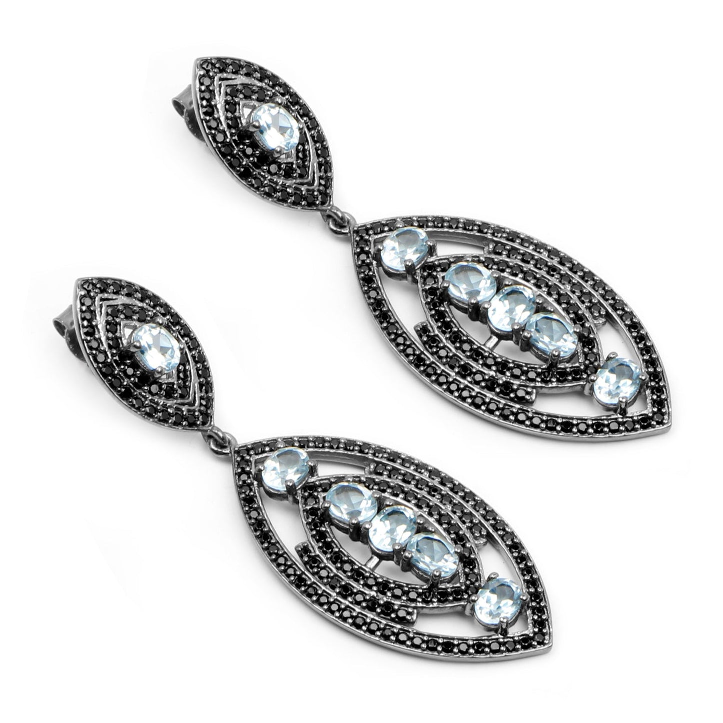 Boucles d'oreilles en topaze bleue et spinelle noire de 8,80 carats