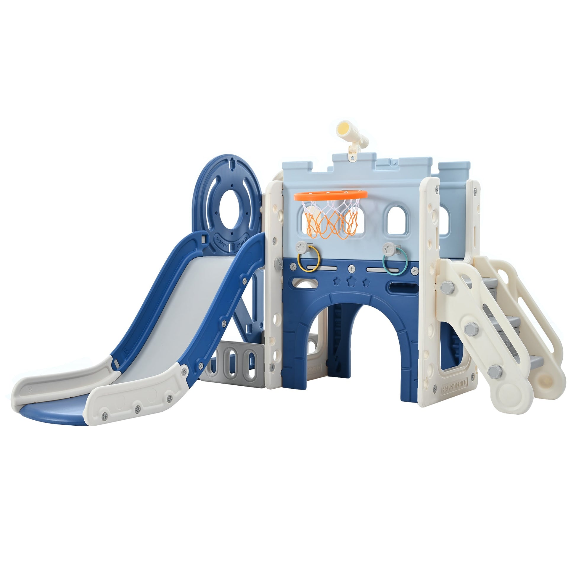 9-1 Toddler Slide Set,Kids Slide for Toddlers Ages 1+, Basketball Hoop, Tunnel and Storage Space, Pirate Ship Themed Slide - Korvel