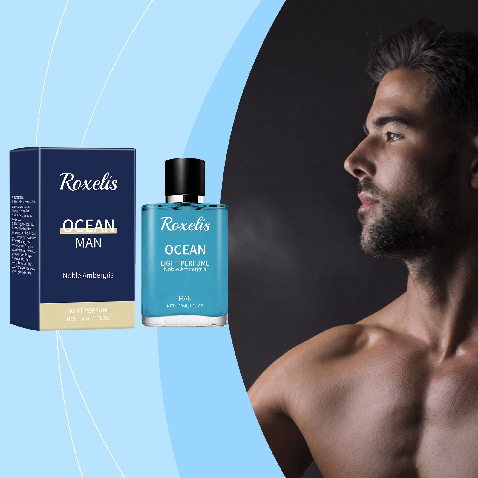 Ambergris Blue Ocean Perfume Men's Charm Atmosphere Permanent Light Fragrance Ocean Blue Notes - Korvel