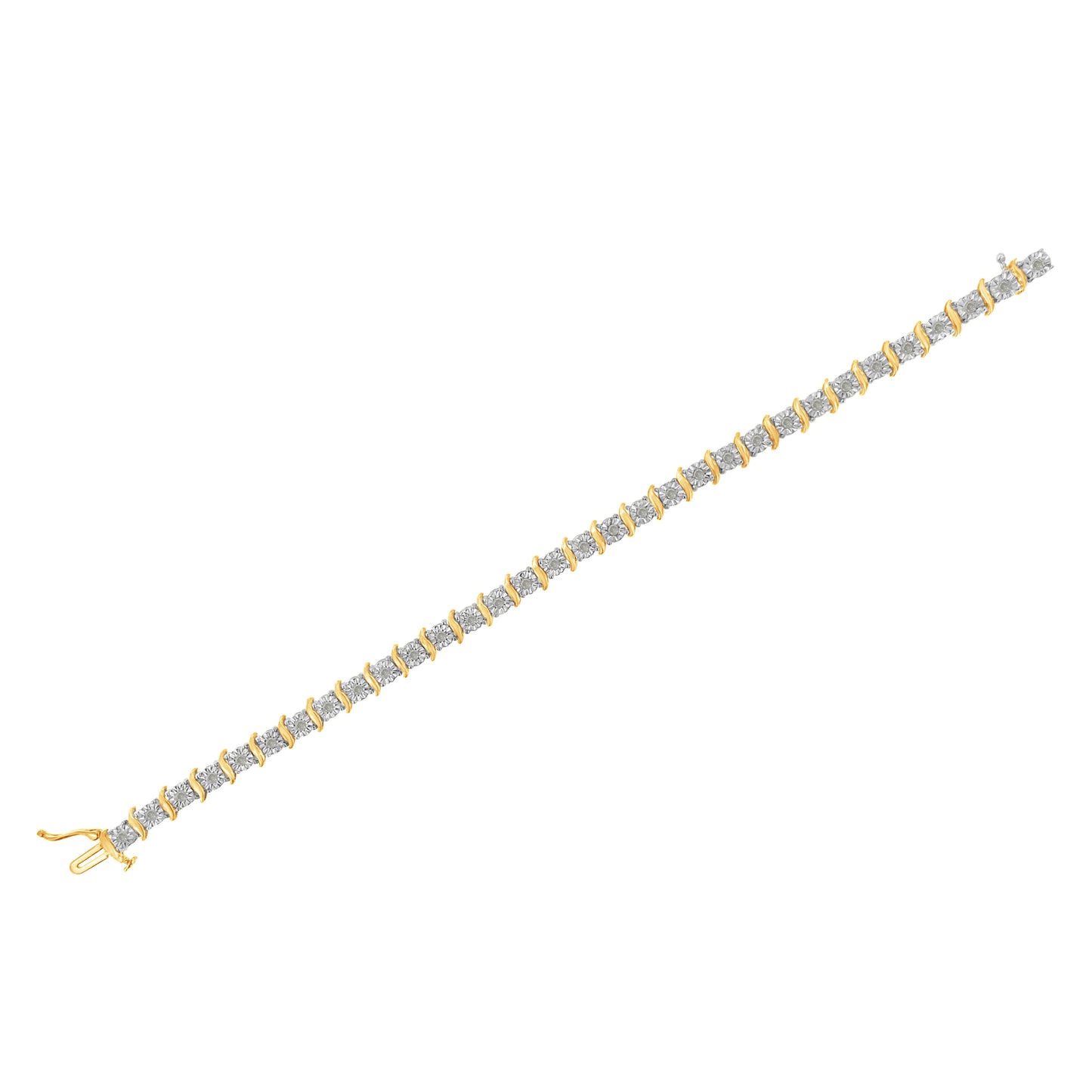 Pulsera de Tenis S-Curve de Diamantes en Oro de 10K y Plata Esterlina Bicolor