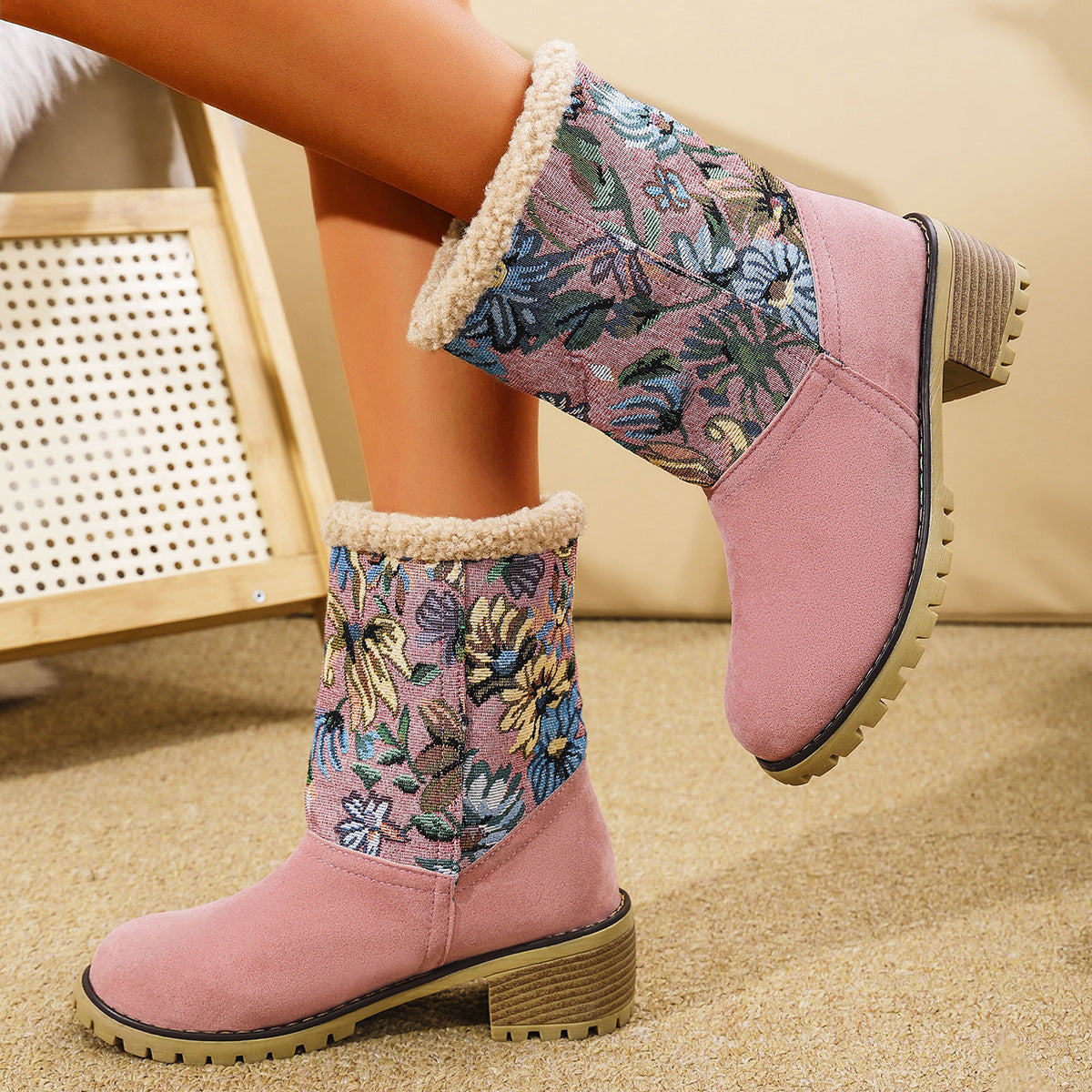 Botas de Nieve Bordadas con Flores de Estilo Étnico para Mujeres