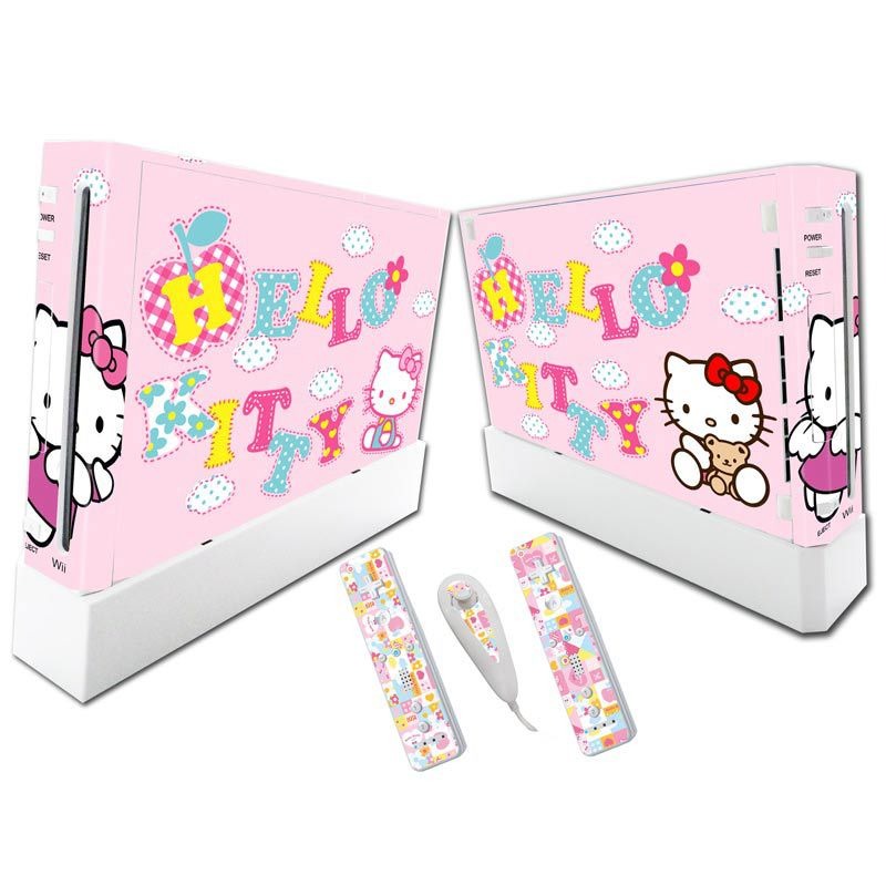 Stylish Wii Console Stickers - Hello Kitty & Pikachu Designs