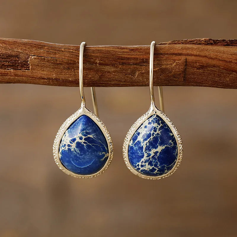 Copper Natural Stone Teardrop Shape Earrings - Korvel