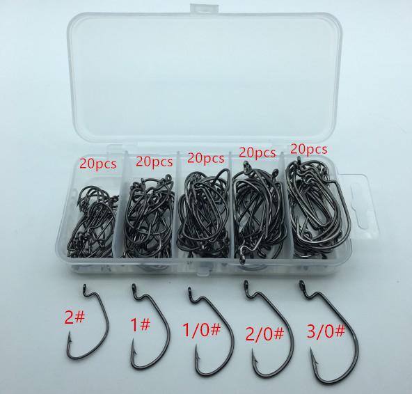 Rompin 100pcs/box High carbon Steel Fishing Hooks Crank Lead Sharp worm  2# 1# 1/0# 2/0# 3/0# mix size - Korvel