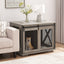 Farmhouse Dog Cage Crate Furniture with Sliding Barn Door, Farmhouse Wooden Dog Kennel End Table with Flip-top Plate Dog House - Korvel