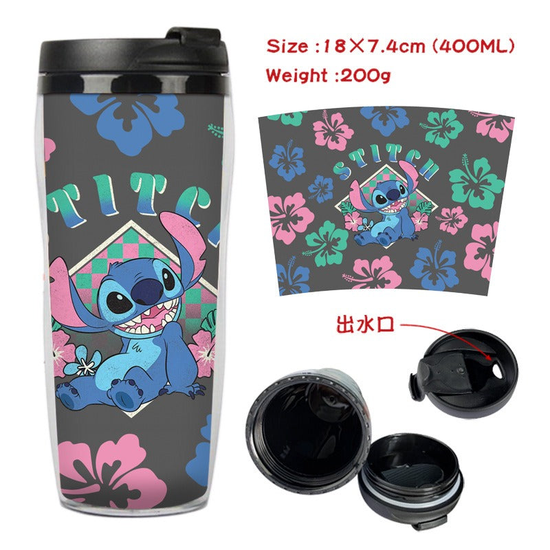 Stitch Stitch animation peripheral double-layer insulated plastic cup two-dimensional cartoon tea cup cold water kettle water cup - Korvel