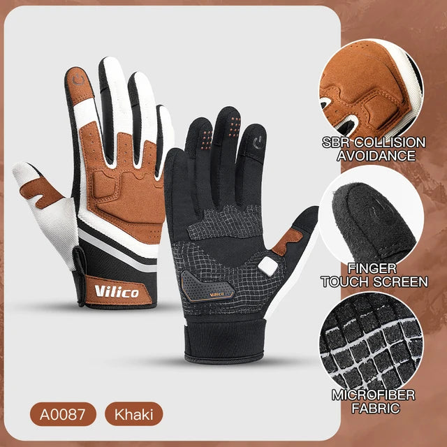 Outdoor sports warm anti slip wear-resistant shock-absorbing anti-collision touch screen road bike riding gloves - Korvel