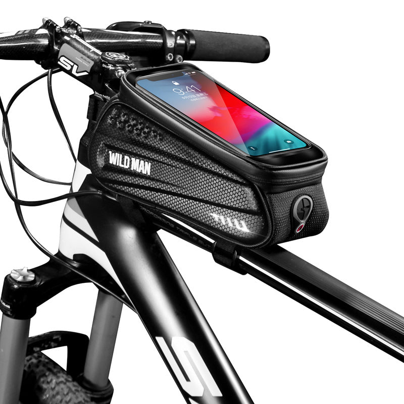 WILD MAN Hard shell bicycle bag front beam bag mountain bike phone touch screen upper tube bag saddle bag riding equipment - Korvel