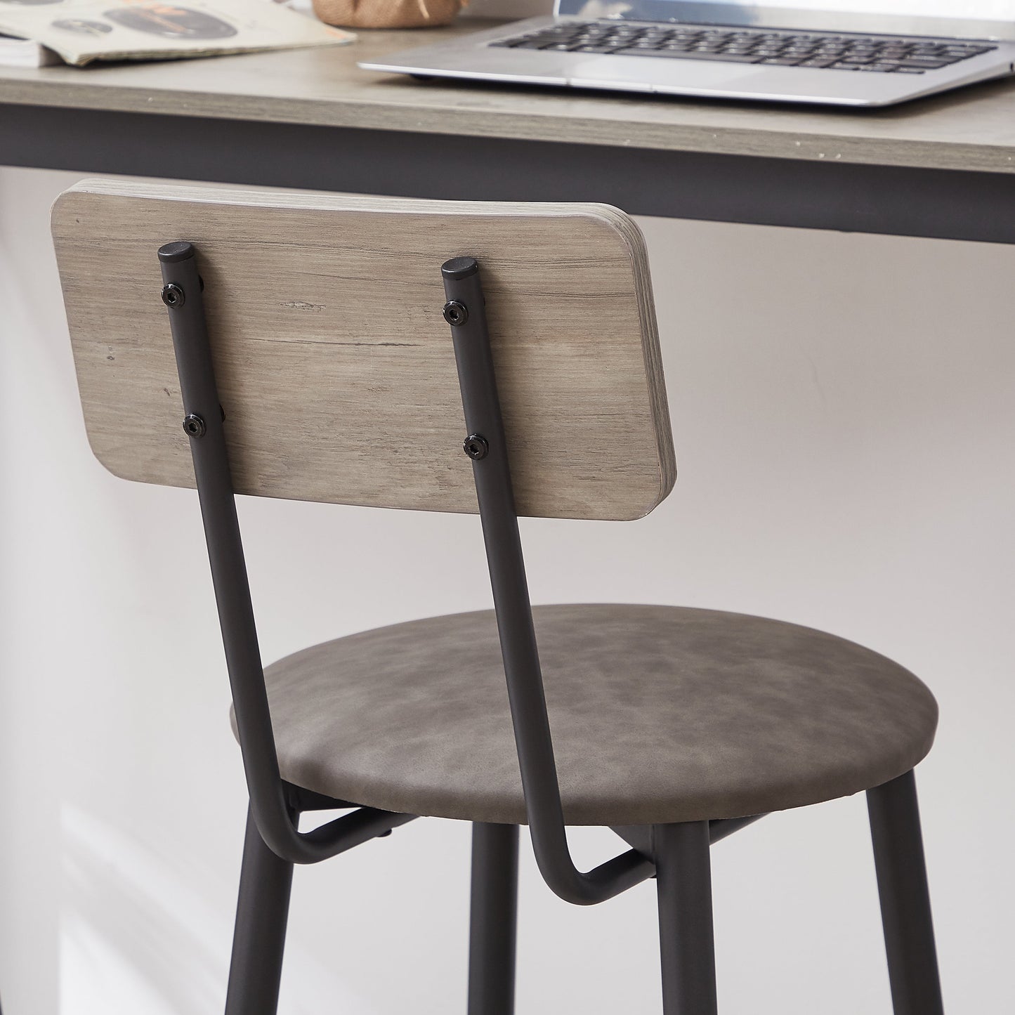 Bar Table Set with 4 Bar stools PU Soft seat with backrest Grey 47.24'' L x 23.62'' W x 35.43'' H - Korvel
