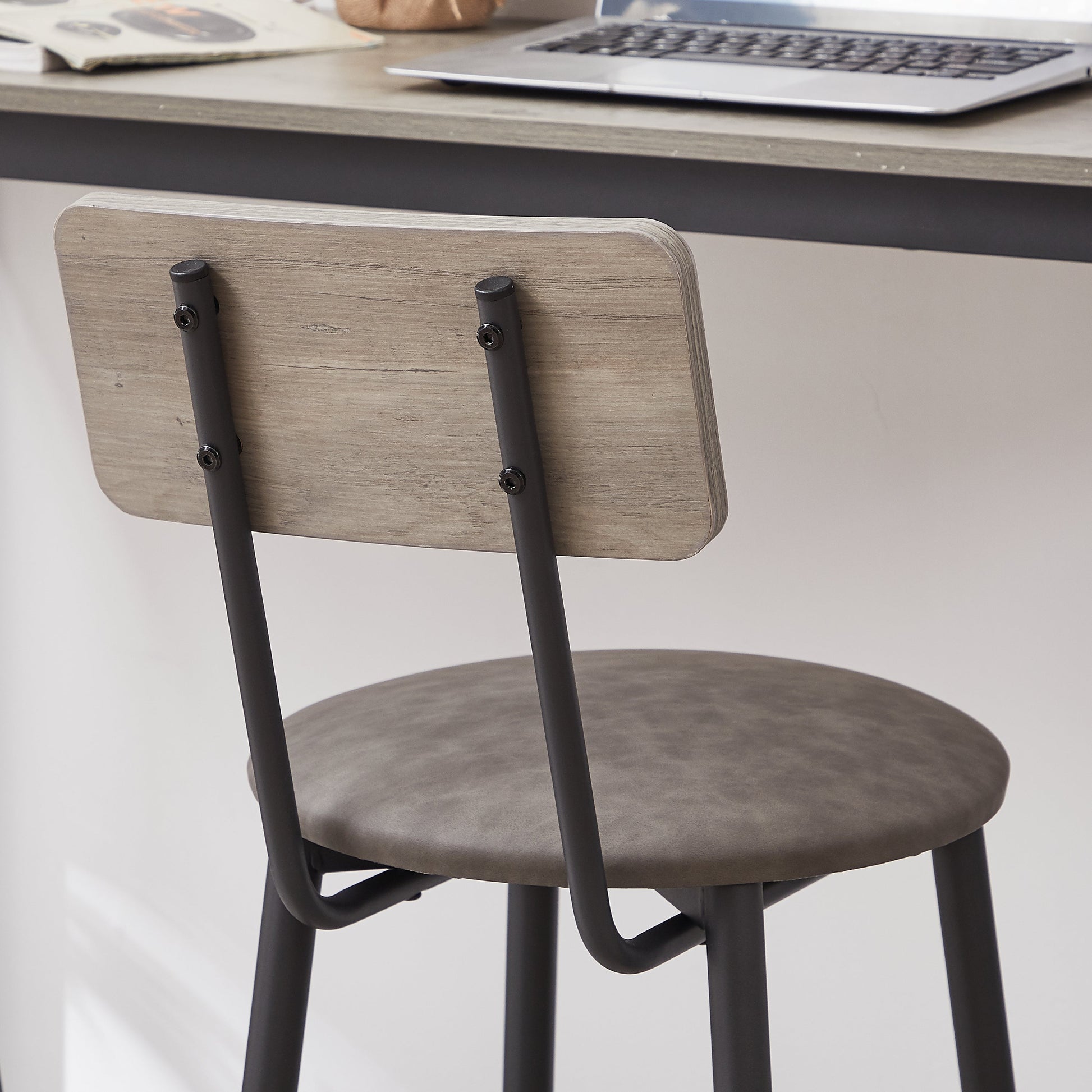 Bar Table Set with 4 Bar stools PU Soft seat with backrest Grey 47.24'' L x 23.62'' W x 35.43'' H - Korvel