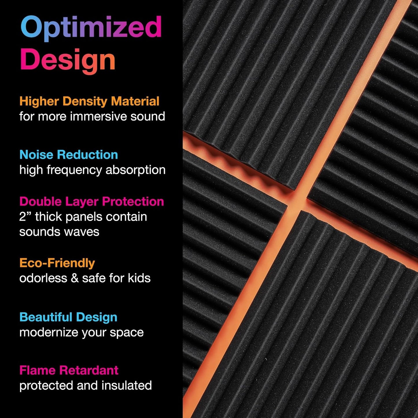 Acoustic Foam Panels 2" X 12" X 12" Self-Adhesive Acoustic Studio Wedge Tiles, Sound Panels Wedges Soundproof Foam Padding Sound - Korvel