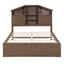 Cama Plataforma de Madera de Nogal de Tamaño Completo con Cabecera de Almacenamiento